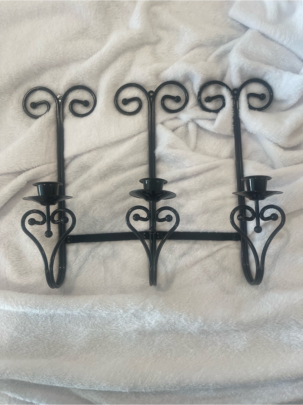 Black Triple Iron Wall Candle Holder - Elegant Scroll Design vintage
